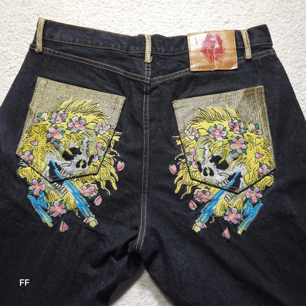 Vtg Ed Hardy Jeans Mens 40x34 Skull Geisha Embroidered Y2K Baggy Skater Rare 09